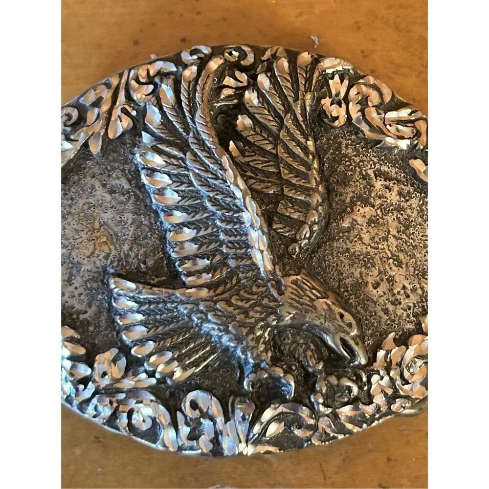 Vintage 1993 EGE Diamond Cut Heavy Pewter Eagle Belt Buckle (8221)